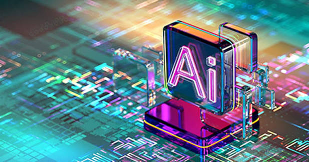 Glowing 3D 'Ai' emblem on a circuit-board background