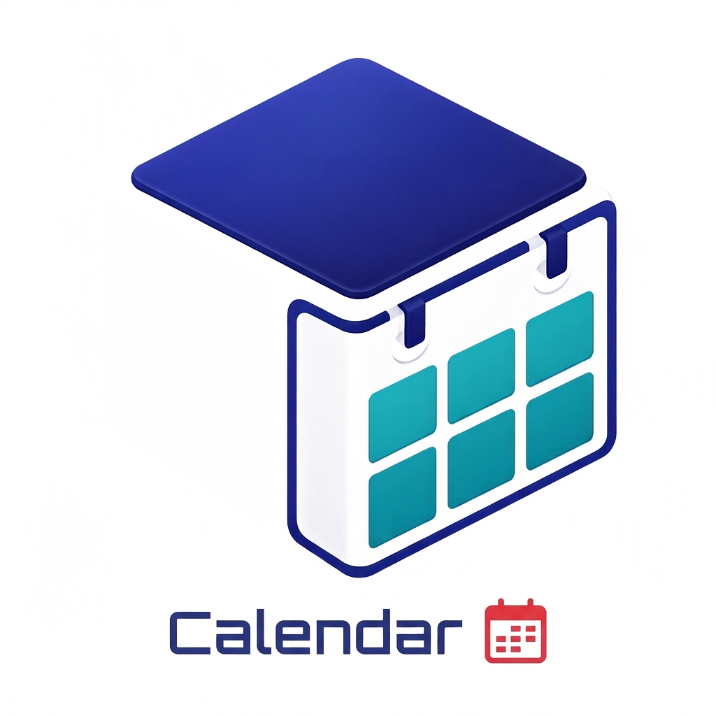 Calendar logo – a dark blue calendar icon with teal date squares