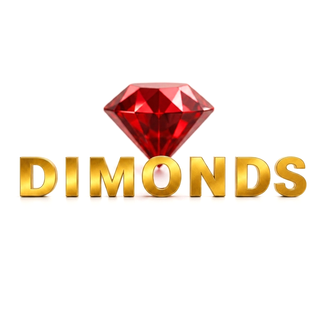 Dimonds – gold wordmark with a red gem