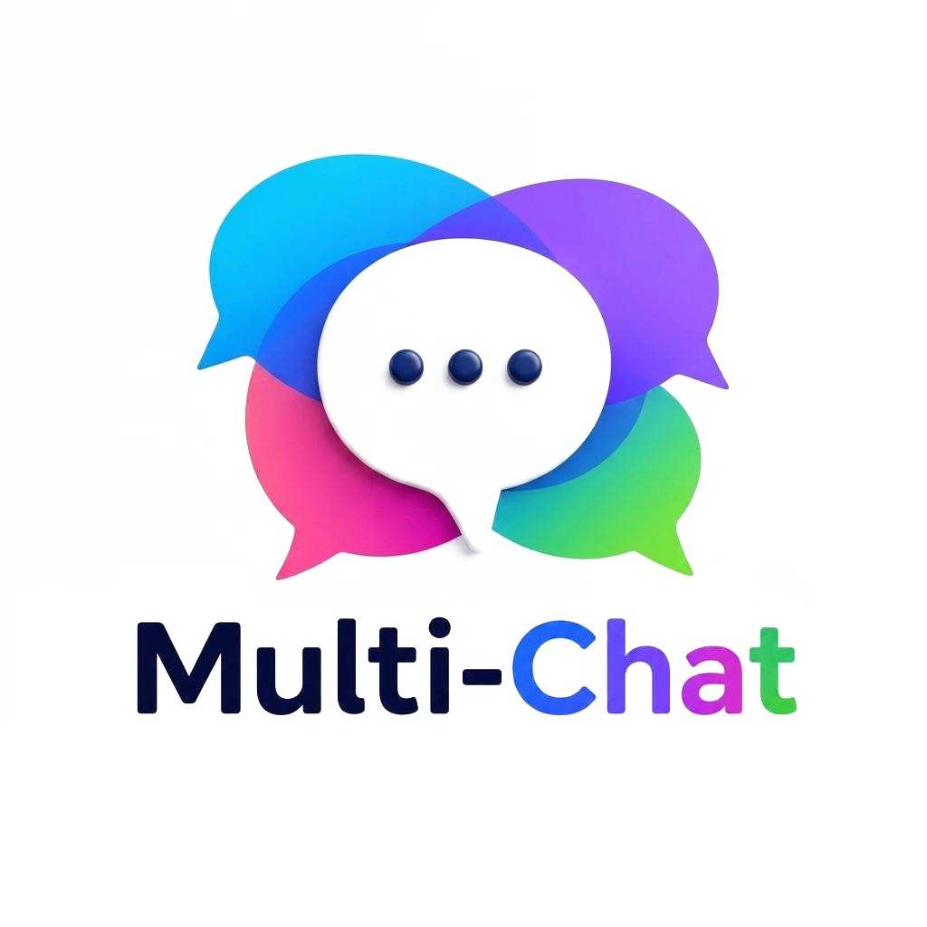 Multi-Chat – four overlapping colorful speech bubbles behind a white message bubble with three dots