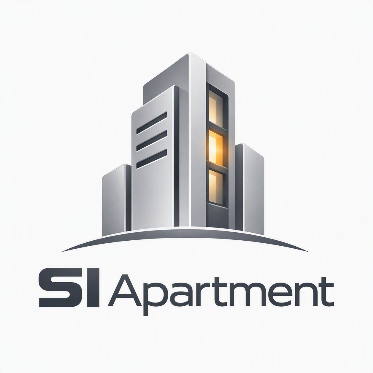 SI Apartment logo – a silver apartment tower with a column of warmly lit windows